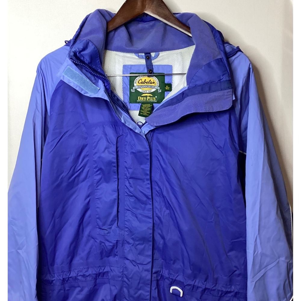 Cabelas Dry Plus Womens Waterproof Hooded Rain Jacket Purple Blue Size Large
